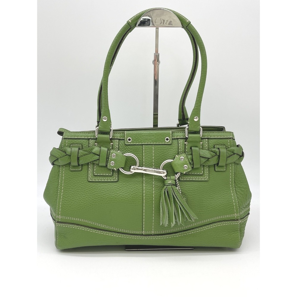 Coach Hamptons Pebble Leather Satchel Green F13084 Braided Boho Indie